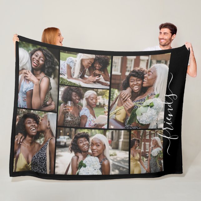 7 Photo collage friends template personalised Fleece Blanket (In Situ)