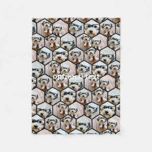 7 Photo Collage - funky hexagon pattern black Fleece Blanket