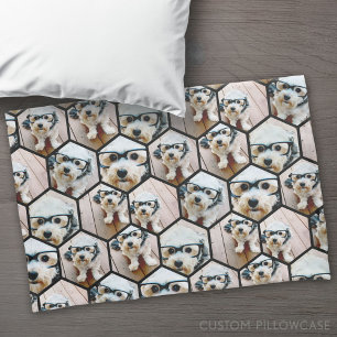 7 Photo Collage - funky hexagon pattern black Pillowcase