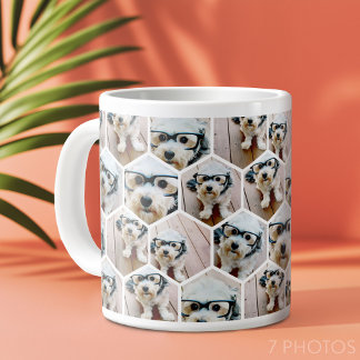 7 Photo Collage - funky hexagon pattern Large Coffee Mug