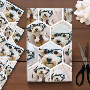 7 Photo Collage - funky hexagon pattern Wrapping Paper Sheet