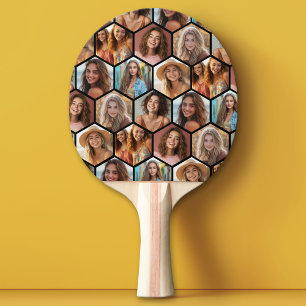 7 Photo Collage - funky honeycomb pattern  Ping Pong Paddle