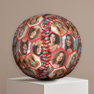 7 Photo Collage - funky honeycomb pattern - red Baseball