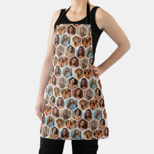7 Photo Collage - funky honeycomb pattern - white Apron