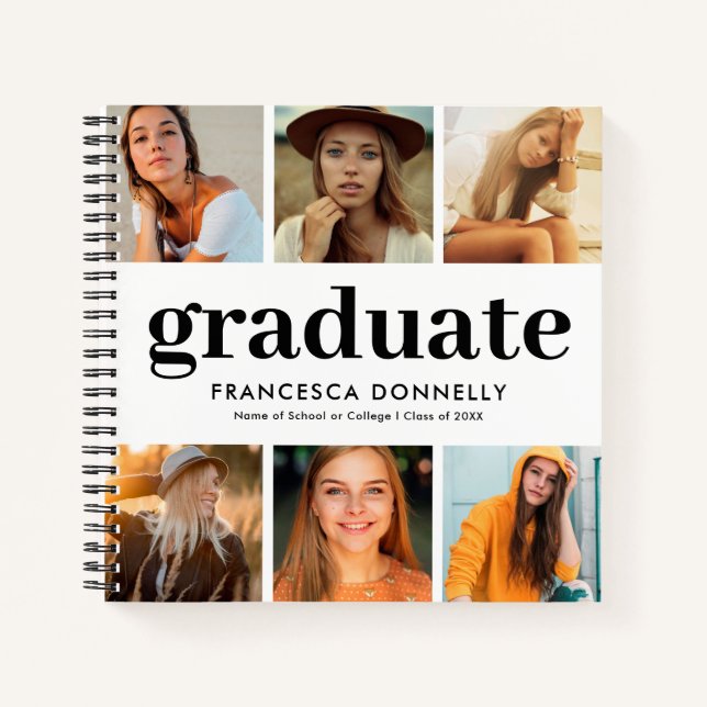 7 Photo Collage Modern Graduation Guest Book (Front)