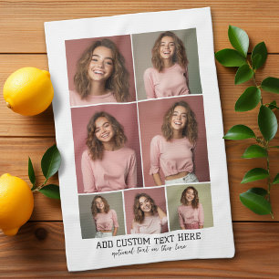 7 Photo Collage - Modern Minimal Black and White Tea Towel