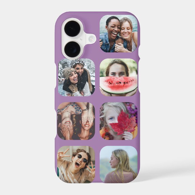 7 Photo Collage Purple Square Template iPhone Case (Back)