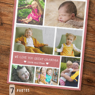 7 Photo Collage We Love You Great Grandma Pink Fleece Blanket