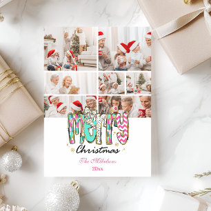 7 Photo Colorful Retro Merry Christmas Holiday Card