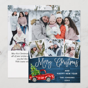 7 Photo Merry Christmas Red Farm Truck Holiday Card