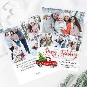 7 Photo Merry Christmas Red Farm Truck Holiday Card