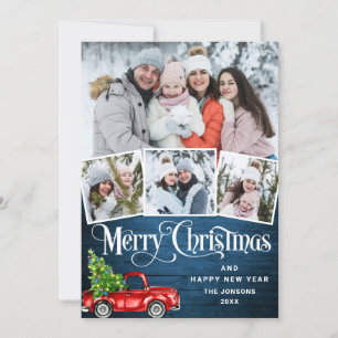 7 Photo Merry Christmas Red Farm Truck Holiday Card