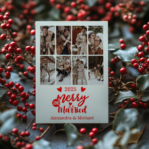 7 Photo Minimialist Merry and Married  Holiday Card