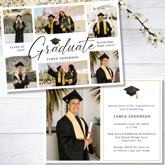 7 Photo Modern Stylish Collage Graduation Party Invitation (Creator Uploaded)