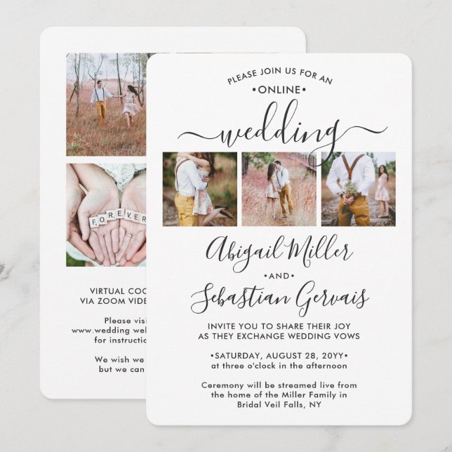 7 Photo Online Virtual Wedding Ceremony Elegant Invitation (Front/Back)