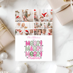 7 Photo Pink Green Merry Christmas Holiday