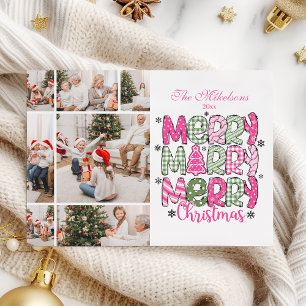7 Photo Pink Green Merry Christmas Holiday