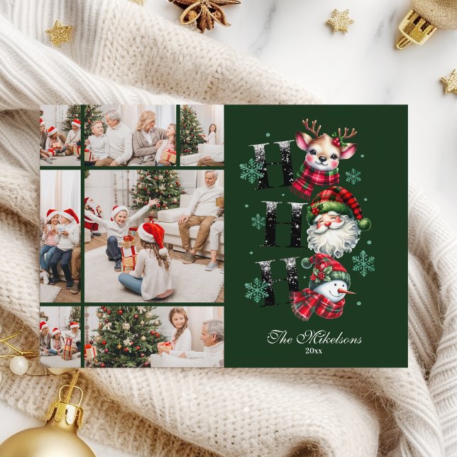 7 Photo Retro Gingham Santa & Friends Christmas Holiday Card (Creator Uploaded)