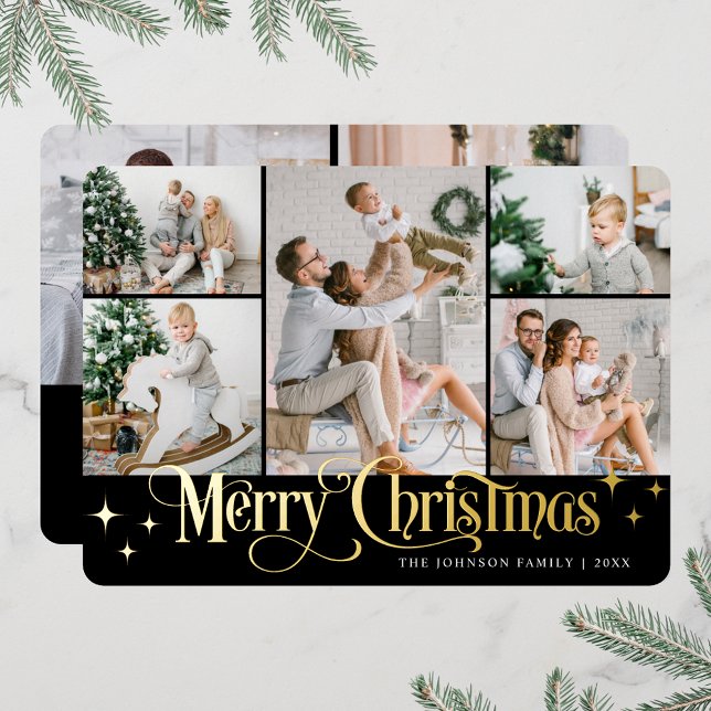7 PHOTO Sparkle Merry Christmas Gold Foil Holiday Card (PHOTO Sparkle Merry Christmas Greeting Foil Holiday Card)