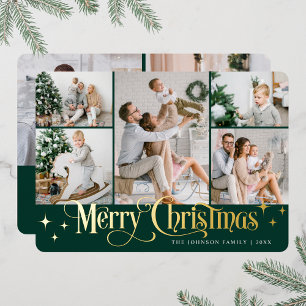 7 PHOTO Sparkle Merry Christmas Gold Foil Holiday Card