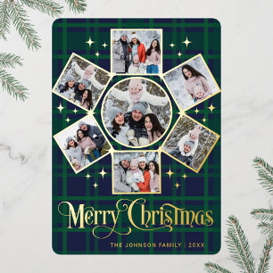 7 PHOTO Sparkle Merry Christmas Greeting Gold Foil Holiday Card