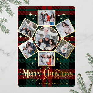 7 PHOTO Sparkle Merry Christmas Greeting Gold Foil Holiday Card