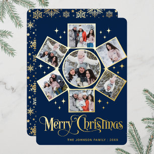 7 PHOTO Sparkle Merry Christmas Greeting Gold Foil Holiday Card