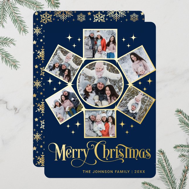 7 PHOTO Sparkle Merry Christmas Greeting Gold Foil Holiday Card (Creator Uploaded)