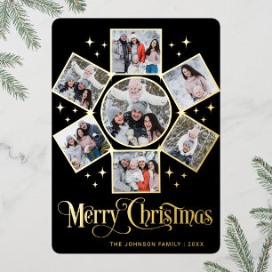 7 PHOTO Sparkle Merry Christmas Greeting Rose Gold Foil Holiday Card
