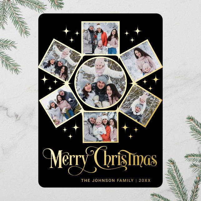 7 PHOTO Sparkle Merry Christmas Greeting Rose Gold Foil Holiday Card (Creator Uploaded)