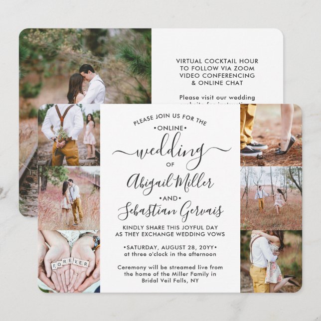 7 Photo Virtual Wedding Livestream Online Ceremony Invitation (Front/Back)