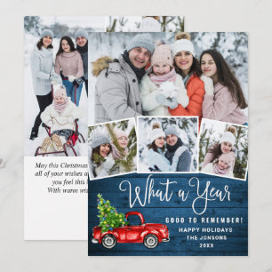 7 Photo What a Year Christmas Red Farm Truck Holiday Card