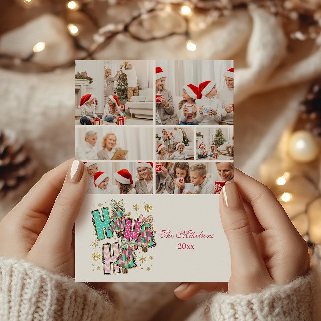 7 Photo Whimsical Ho Ho Ho Christmas Family  Holiday Card (Creator Uploaded)