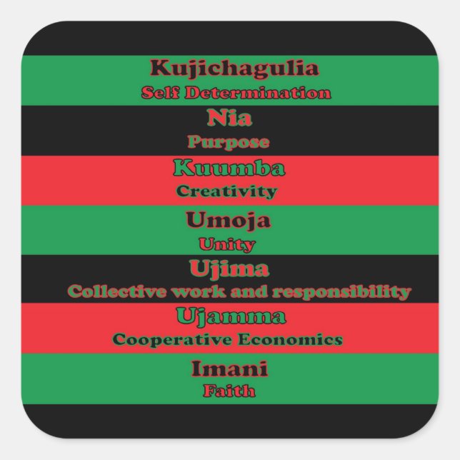 7 Principles of Kwanzaa Colours Square Sticker (Front)