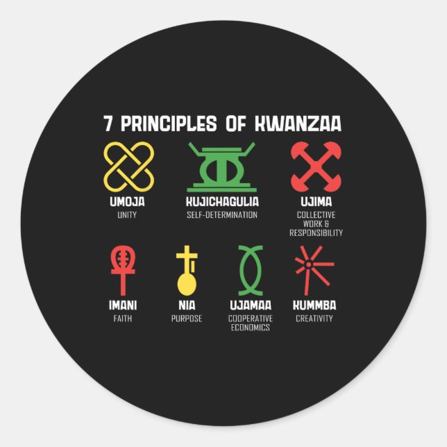 7 Principles Of Kwanzaa Happy Kwanzaa African Amer Classic Round Sticker (Front)