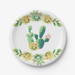 7" Round Paper Plate Bohemian Cactus Succulents De