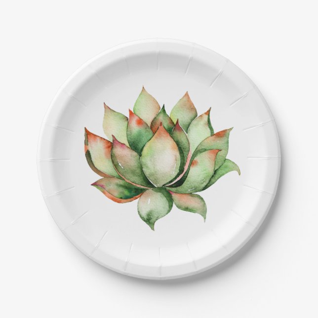 7" Round Paper Plate Boho Cacti Cactus Succulent B (Front)
