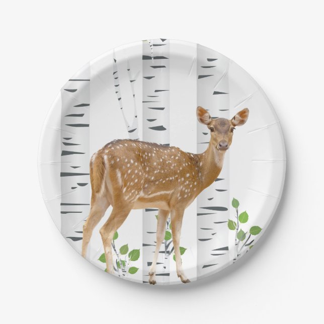 7" Round Paper Plate Deer Doe Woodland Buck Label (Front)