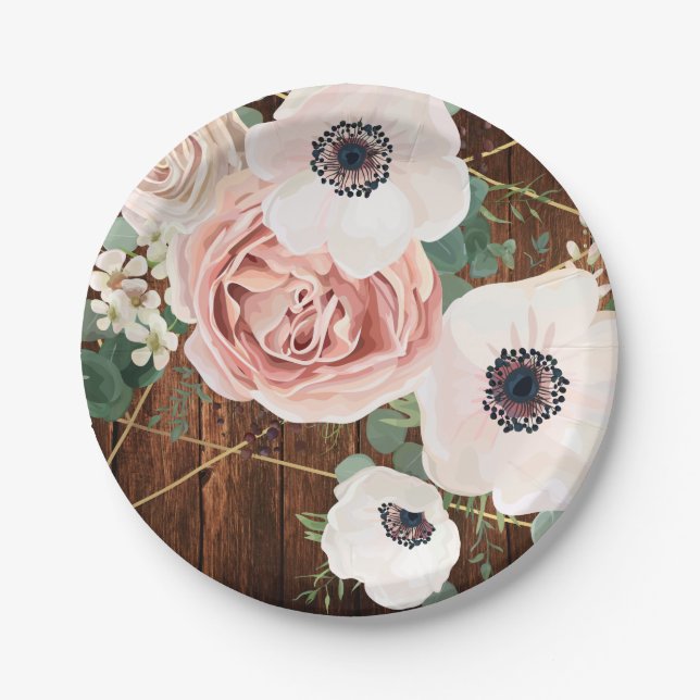7" Round Paper Plate Geometric Garden Rose Barn (Front)