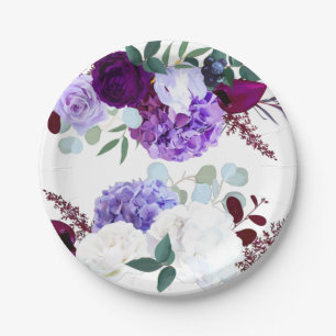 7" Round Paper Plate Lavender Hibiscus on White