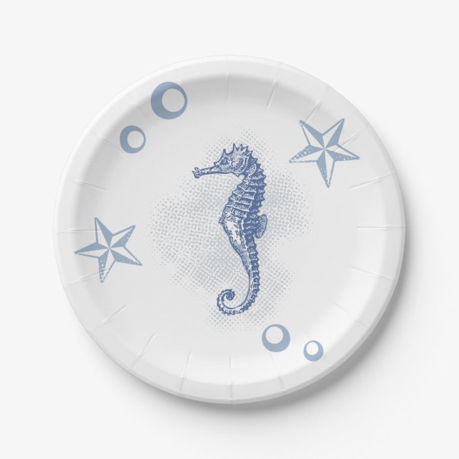 7" Round Paper Plate Seahorse Ocean Beach Water (Front)