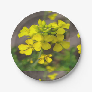 7" Round Paper Plate with a yellow flower
