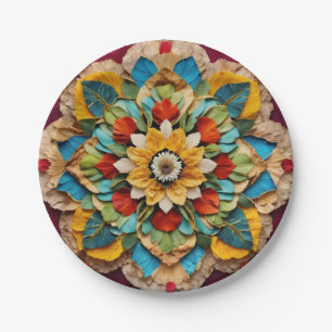  7" Round Paper Plate with Vibrant Mandala Print"