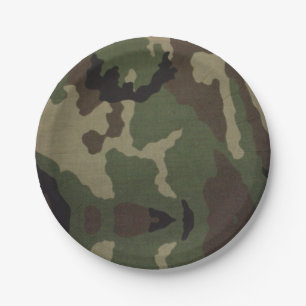 7" Round Paper Plate Woodland Camo