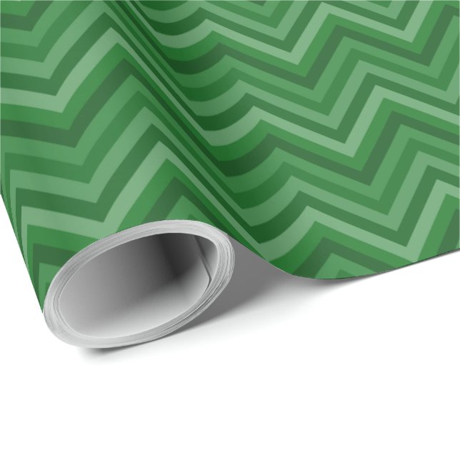 7 Shades Dark Green Zig Zag Stripe Wrapping Paper (Roll Corner)