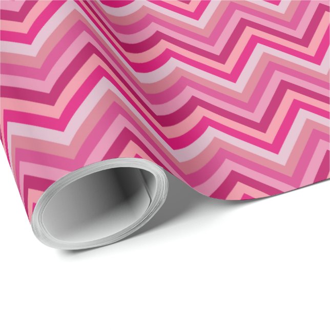 7 Shades Pink Zig Zag Stripe Wrapping Paper (Roll Corner)
