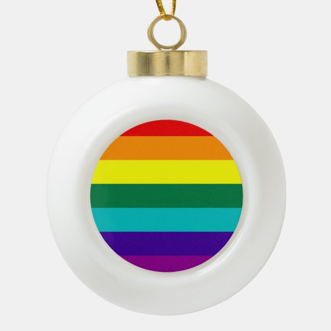 7 Stripes Rainbow Pride Flag Ceramic Ball Christmas Ornament (Front)
