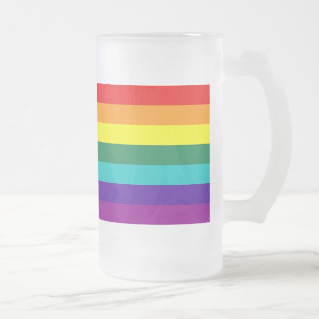 7 Stripes Rainbow Pride Flag Frosted Glass Beer Mug (Right)