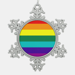 7 Stripes Rainbow Pride Flag Snowflake Pewter Christmas Ornament