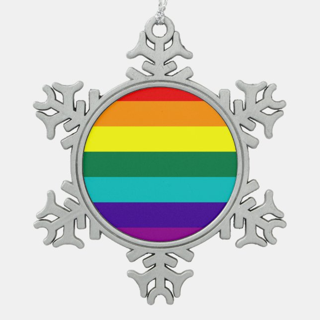 7 Stripes Rainbow Pride Flag Snowflake Pewter Christmas Ornament (Front)